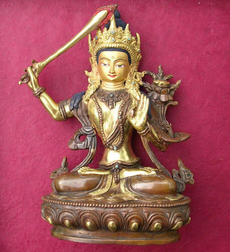Manjushri Statue Copper and 24 Cart Gold